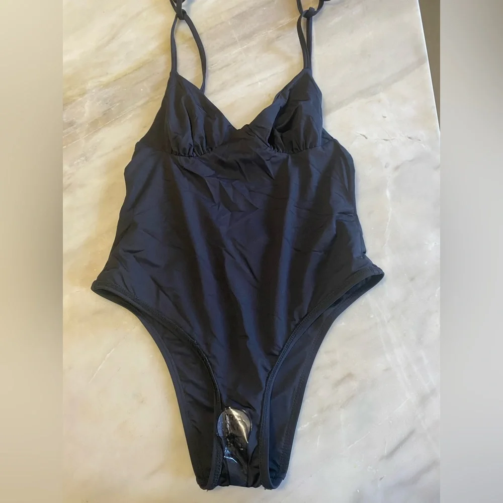 NWOT Frankie’s bikini otis cheeky Black One-Piece Swimsuit tie shoulder size S